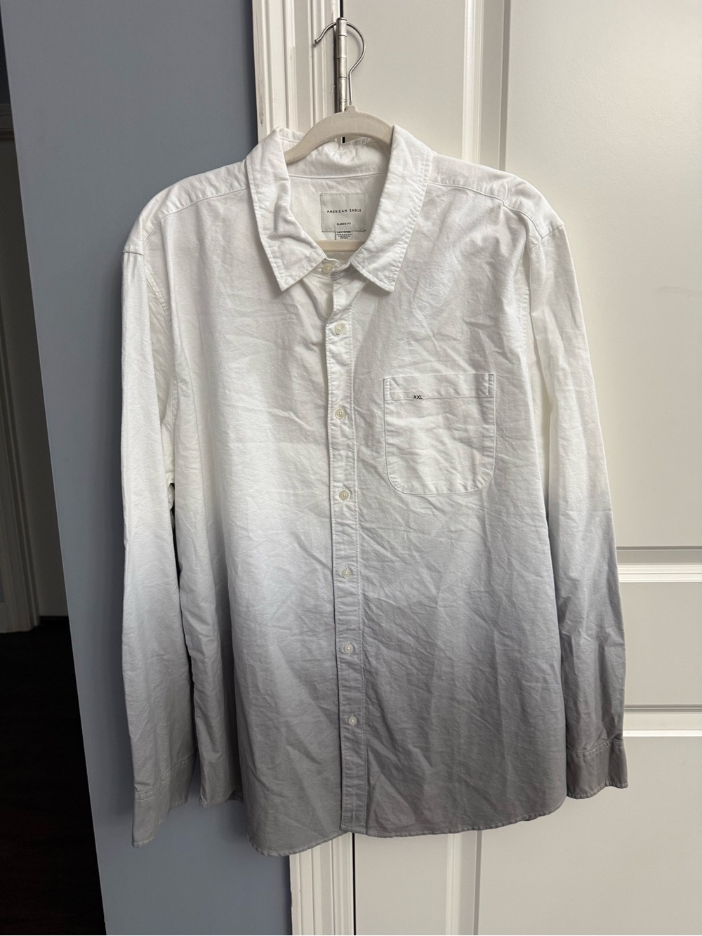 American Eagle Outfitters White to Gray Ombre Long-Sleeve Button-Down